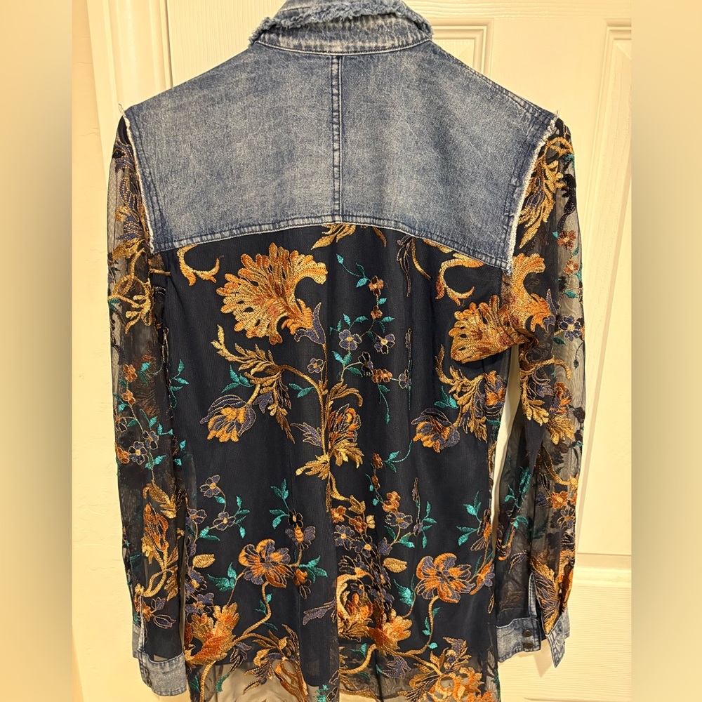 Embroidered Denim and Sheer Jacket - Picture 3 of 3